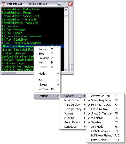 Evil Player met menu's