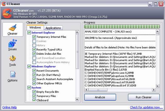 Crap Cleaner 1.27.255 beta screenshot (resized)