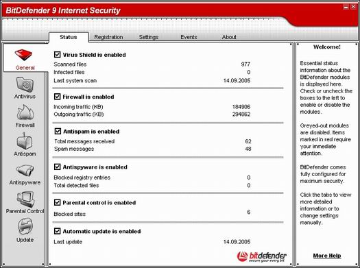BitDefender 9 Internet Security main screen (resized)