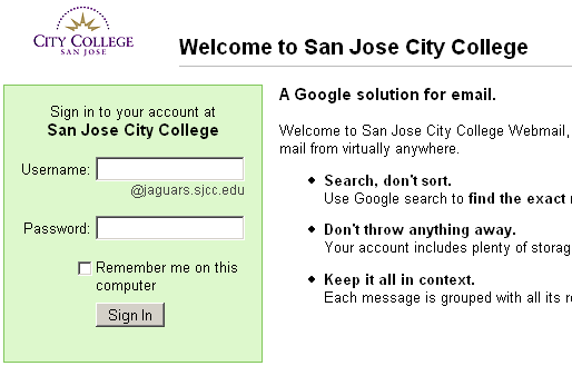 Gmail-inlogscherm San José City College