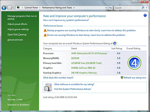 Vista performance tool