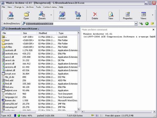 WinAce 2.6.1 screenshot (resized)