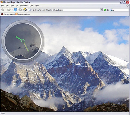 WPF/E klok over achtergrond in Firefox
