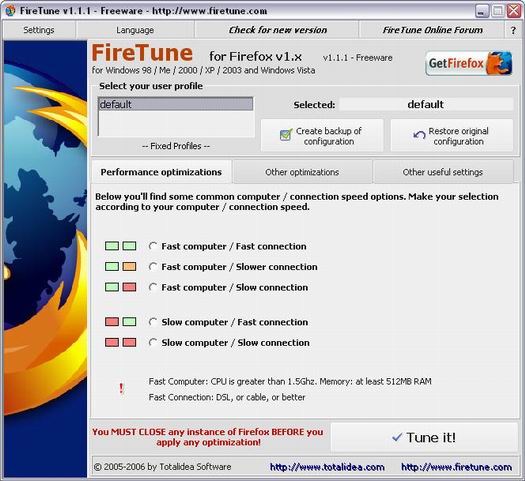 FireTune 1.1.1 screenshot (resized)