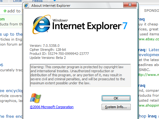 Internet Explorer 7 beta 2 build 5358 (crop) Internet Explorer 7 beta 2 build 5358 (crop)