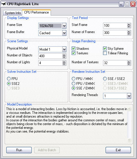CPU RightMark Lite 1.3 screenshot