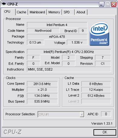 CPU-Z 1.33.1 screenshot CPU-Z 1.33.1 screenshot