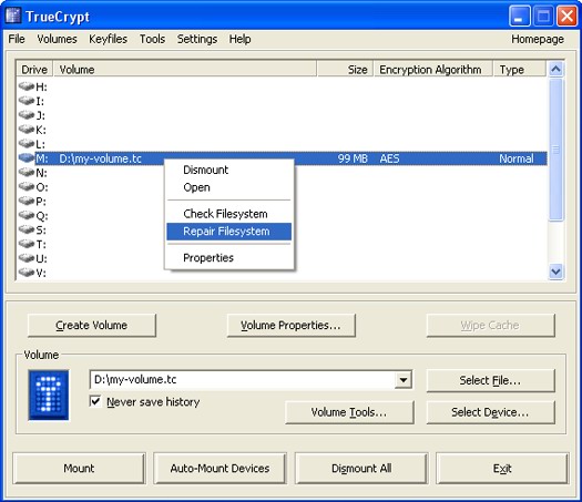 TrueCrypt screenshot (resized)