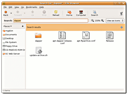 Ubuntu Dapper Drake Nautilus Search