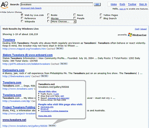 A9 search 'tweakers'