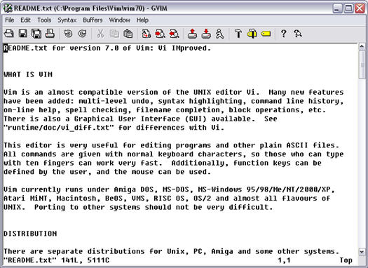 Vim 7.0 GUI screenshot (resized)
