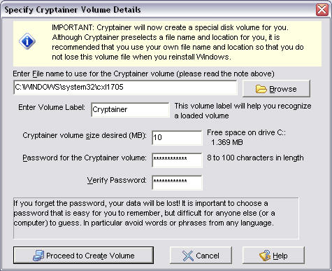 Cryptainer LE 6.1 screenshot Cryptainer LE 6.1 screenshot