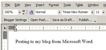 Screenshot (binnenkort overbodige?) Blogger for Word