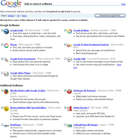 Google Pack - programma's selecteren (resized)