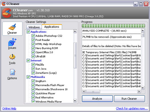 Crap Cleaner 1.30.310 screenshot (resized)