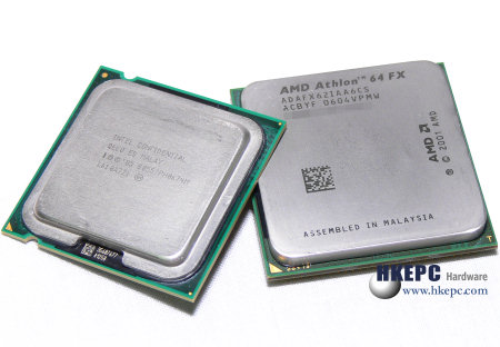 Core 2 Extreme X6800 en Athlon 64 FX-62 (AM2) naast elkaar