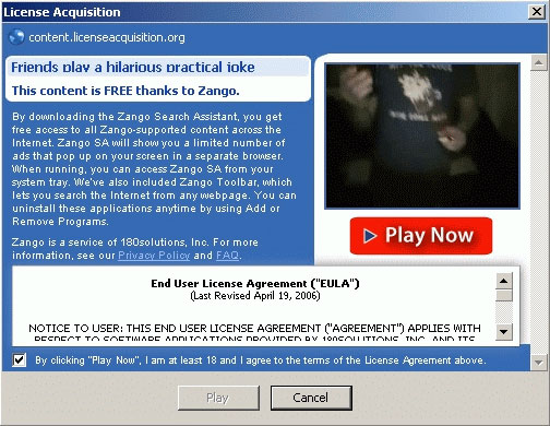 Zango-installerende videospeler op MySpace
