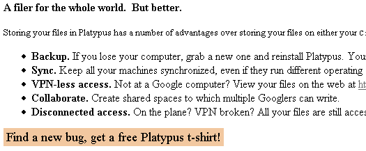 Google Platypus downloadpagina (fragment)