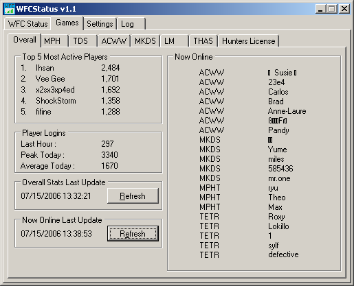 WFCStatus - spelstatistieken