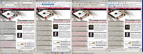 Vier browsers naast elkaar