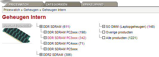Pricewatch 1.5: Breadcrumb en categorieplaatjes