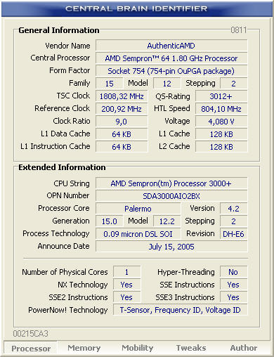 Central Brain Identifier 8.2.0.1 build 0811 screenshot