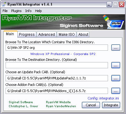RyanVM's Post-SP2 Update Pack 2.11 in RVM Integrator 1.4.1 screenshot