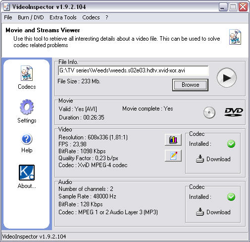 VideoInspector 1.9.2.104 screenshot VideoInspector 1.9.2.104 screenshot