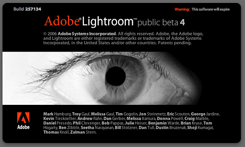 Adobe Photoshop Lightroom beta 4 - slpash screen Macintosh