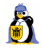 Tux met vergrootglas en München-wapen