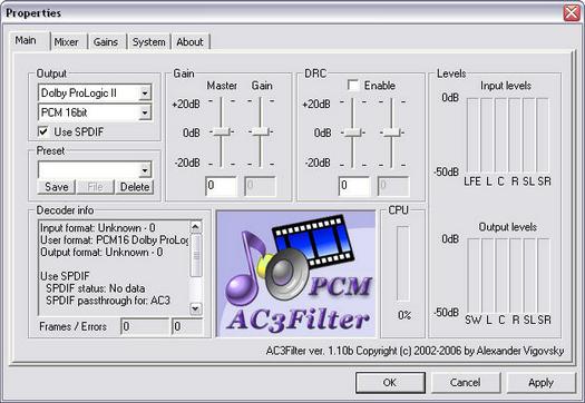 AC3Filter 1.10b screenshot (resized)