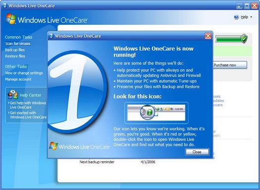 Windows Live OneCare screenshot (resized)