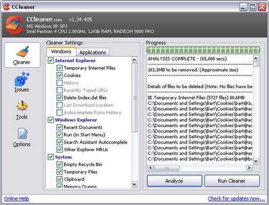Crap Cleaner 1.34.405 screenshot (resized)