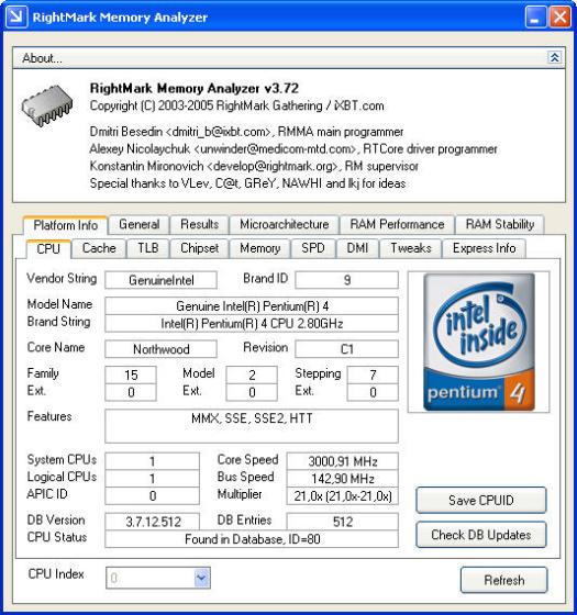RightMark Memory Analyzer 3.72 screenshot (resized)