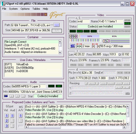 GSpot 2.60 beta 2 screenshot (resized)