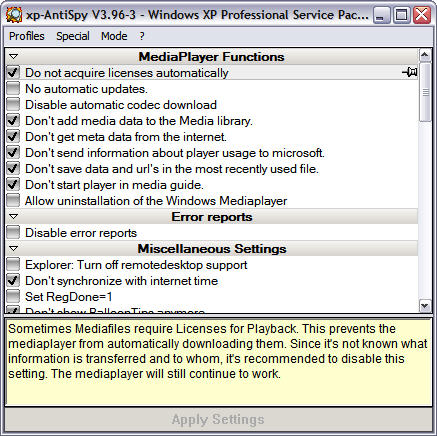 XP-AntiSpy 3.96-3 screenshot
