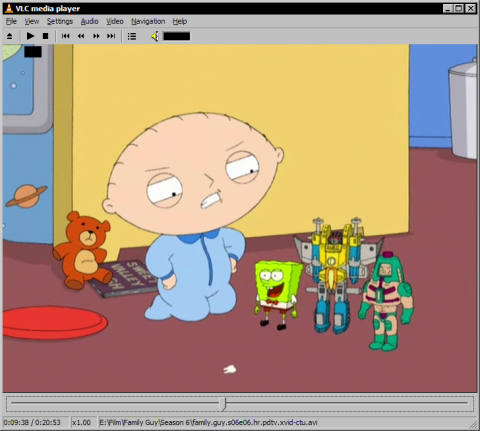 VLC Media Player 0.8.6-test2a - family.guy.s06e06.hr.pdtv.xvid-ctu.avi
