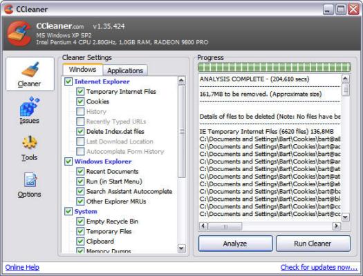 Crap Cleaner 1.35.424 screenshot (resized)
