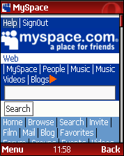 Opera Mini 3.0 - MySpace