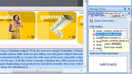 Expression Web levert layouts op basis van css af