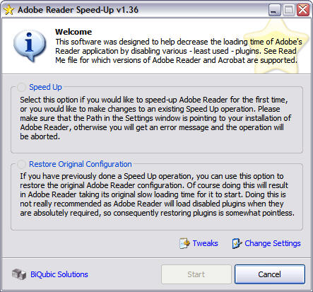 Adobe Reader SpeedUp 1.36 screenshot