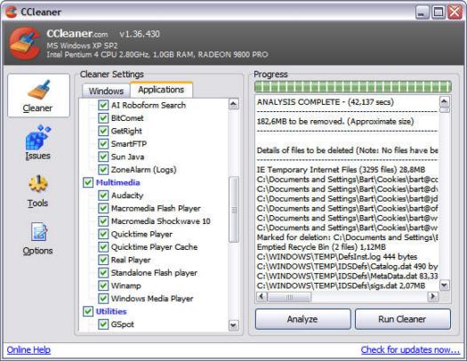 Crap Cleaner 1.36.430 screenshot (resized)