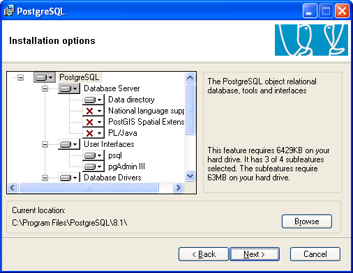 PostgreSQL 8.1 installatie screenie