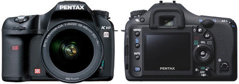 Pentax K10D voor- en achterkant