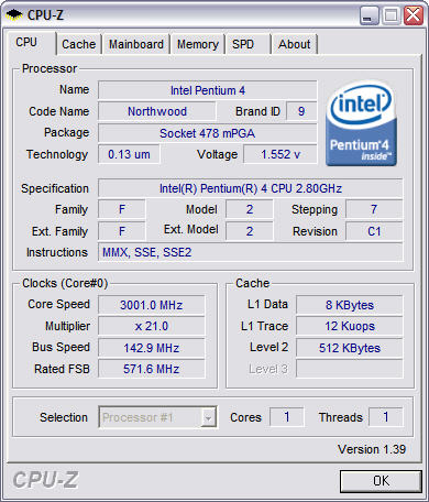 CPU-Z 1.39 screenshot