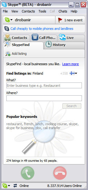 Skype for Windows 3.1 screenshot met SkypeFind