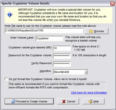 Cryptainer LE 7.0.3.0 screenshot