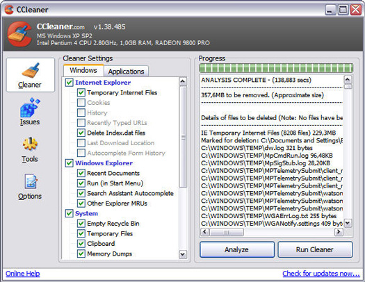 Crap Cleaner 1.38.485 screenshot (resized)
