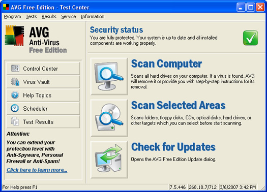 AVG Anti-Virus Free Edition 7.5 screenshot (resized)
