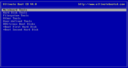 Ultimate Boot CD 4.0 - beginscherm